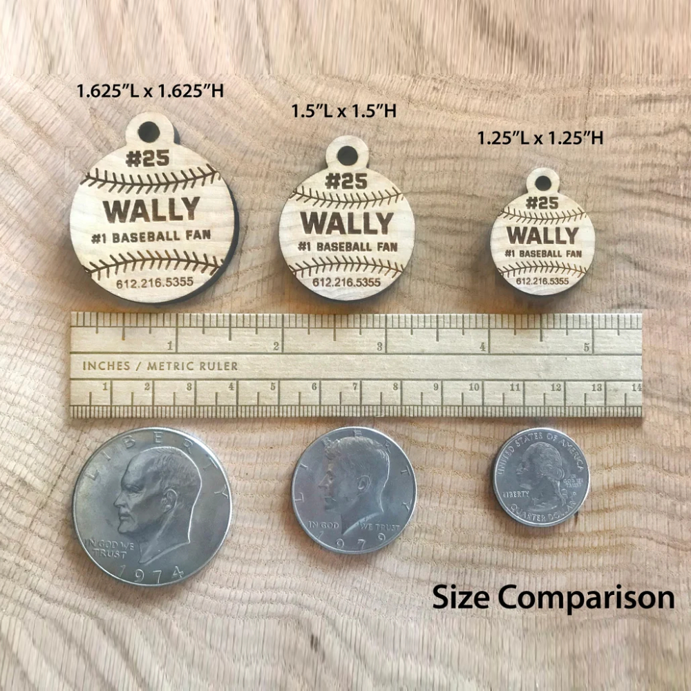 Custom Engraved Wood Dog Tag, Unique Wooden Dog Tag, Baseball Dog Tag, Baseball Cat Tag, Wood Dog Tag, Wood Cat Tag, Wood Pet Tag,Pet ID Tag