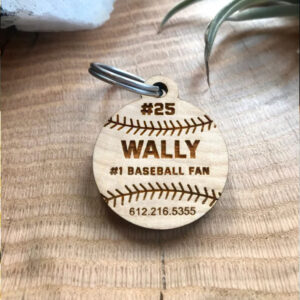 Custom Engraved Wood Dog Tag, Unique Wooden Dog Tag, Baseball Dog Tag, Baseball Cat Tag, Wood Dog Tag, Wood Cat Tag, Wood Pet Tag,Pet ID Tag