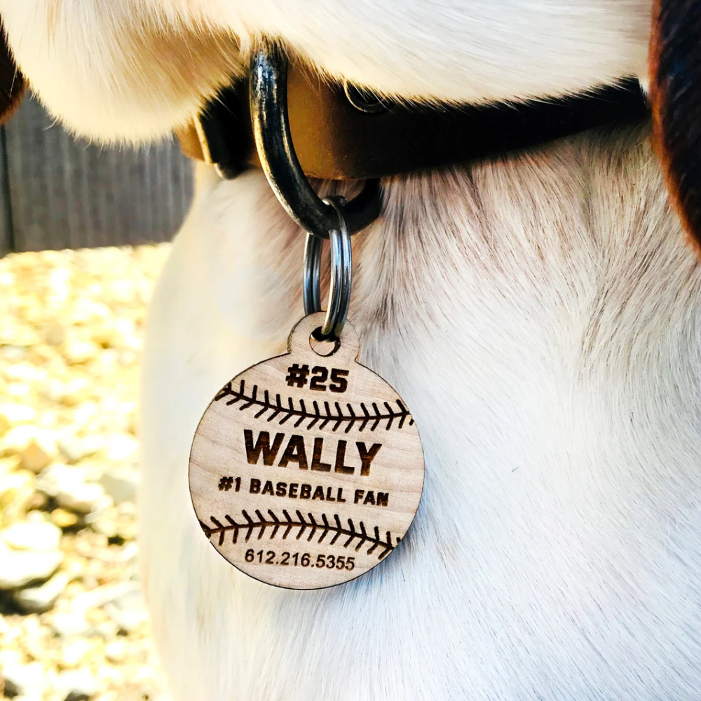 Custom Engraved Wood Dog Tag, Unique Wooden Dog Tag, Baseball Dog Tag, Baseball Cat Tag, Wood Dog Tag, Wood Cat Tag, Wood Pet Tag,Pet ID Tag