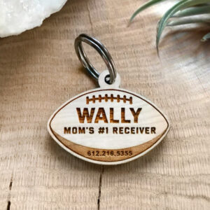 Custom Engraved Wood Dog Tag, Unique Wooden Dog Tag, Football Dog Tag, Football Cat Tag, Wood Dog Tag, Wood Cat Tag, Wood Pet Tag